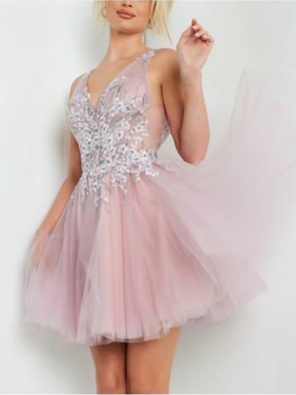 NWT Jovani 9518 MAUVE Mini Tulle and Sequin Dress Size 8 Retail $590